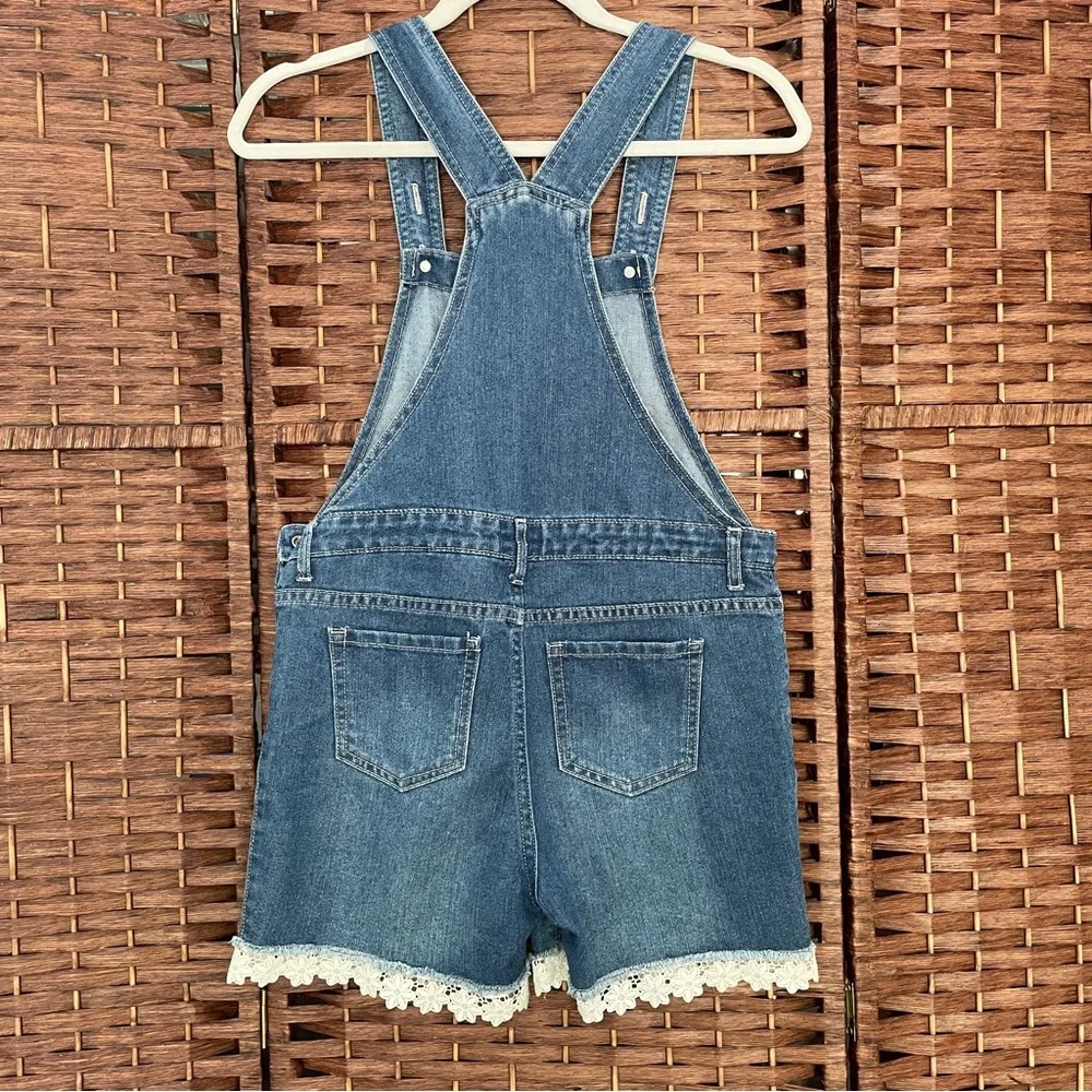 The Children's Place Denim Short Overalls with Lace Trim, Size 12.
